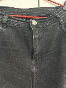 Washed Black Denim Straight Jeans For Women