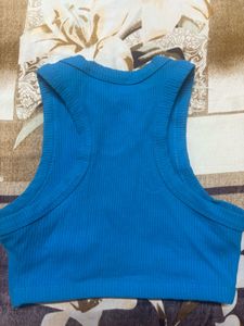Ribbed Blue Sleeveless Crop Top