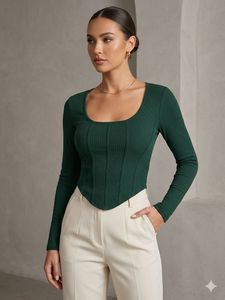 Chic Green Long Sleeve Corset Top