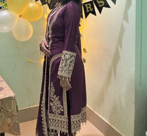 Elegant Purple Embroidered Suit
