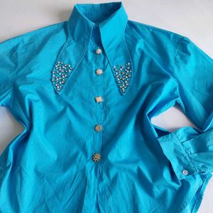 Blue Embellished Collared Shirt 🪻✨️