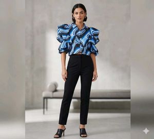 Abstract Print Ruffled Sleeve Top