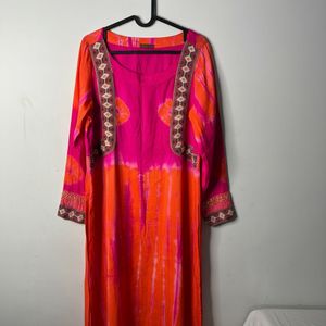 Vibrant Pink & Orange Tie-Dye Kurta