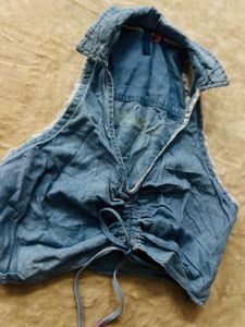 Denim Ruched Halter Top