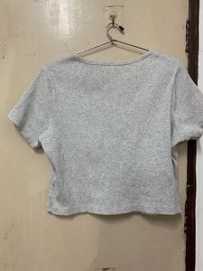 Grey Ribbed Cropped T-Shirt