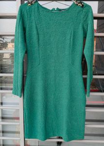 Elegant Green Textured Dress with Embellishments