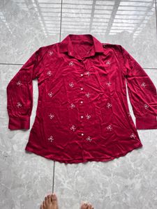 Elegant Red Embroidered Shirt