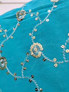 NEW SEA GREEN SEQUINS SAREE WITH BLOUSE PIECE
