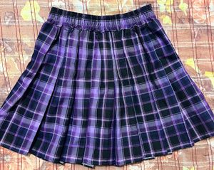 Purple Plaid Pleated Mini Skirt