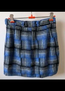 Blue &amp; Grey Plaid Mini Skirt