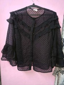Sheer Black Ruffled Shirt