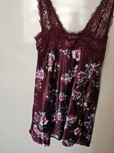 Burgundy Floral Lace Nightgown