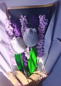 Crochet Tulip And  Lavender Flower Bouquet