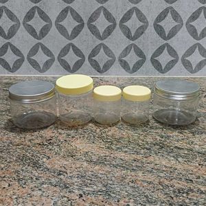 Set of 5 Clear Plastic Jars