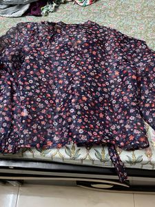 Floral Print Sheer Blouse with Neck Tie. Worn only