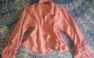 combo of 2 tops Coral Puff Sleeve Button-Up Blouse