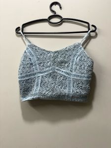 Blue Lace Crop Top with Zipper
