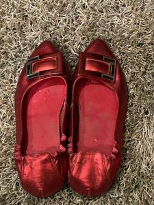 Red Buckle Ballet Flats