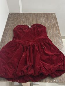 Sparkly Red Velvet Strapless Dress
