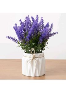 Artificial Lavender Plant in White Pot