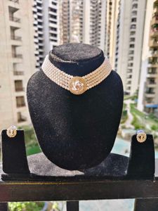 Elegant Pearl &amp; Crystal Choker Set