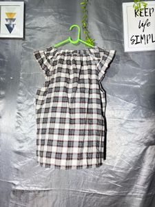 ZARA Plaid Flutter Sleeve Top