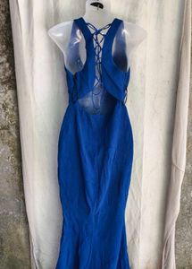 Elegant Royal Blue Plunge Neck Gown