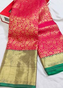 Stunning Pink & Gold Brocade pure Silk Saree
