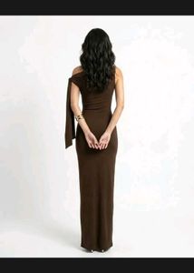 🤎 Elegant Brown Tie-Up Maxi Dress