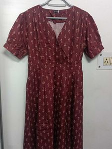 Maroon Printed Midi Dress