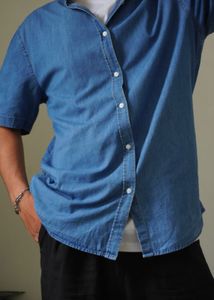 H&amp;M Men's Blue Denim Short Sleeve Shirt