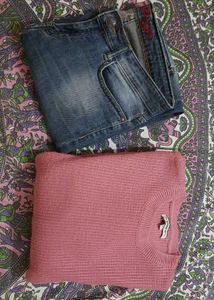 Cozy Pink Sweater &amp; Denim Jeans Set