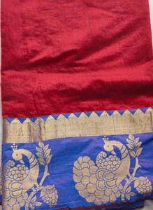 Elegant Red Saree with Peacock Border