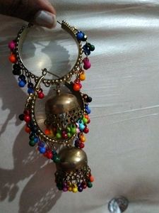 Boho Jhumka Earrings with Colorful Beads