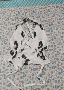 Stylish White Crop Top with Black Print