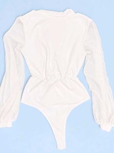 Chic White Long Sleeve Bodysuit