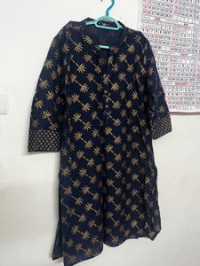 Navy Blue Kurta with Gold Print