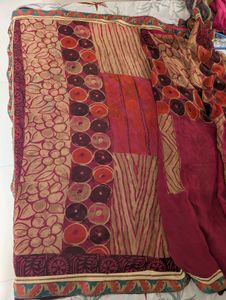 Vibrant Floral Print Saree with Pre-stitched Fall