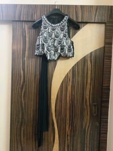 Embellished Black Pearl Blouse with Drape Saree