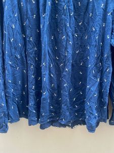 Blue Floral Print Tie-Neck Top