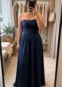 Elegant Navy Blue Strapless Maxi Dress