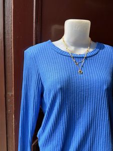 Bright Blue Ribbed Long Sleeve Top