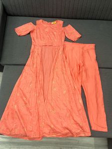 Peach Kurta Set with Gold Print