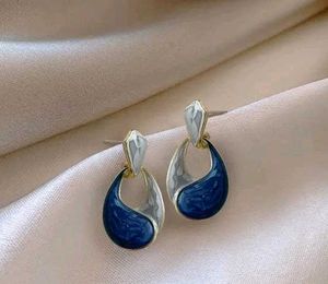 Grey Teal Geometric Drop Earrings