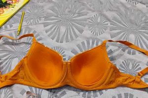 Orange Floral Print Bra