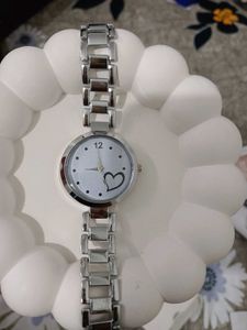 Silver Heart Dial Wrist Watch