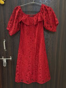 Elegant Red Lace Off-Shoulder Dress