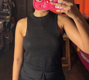 Black Knit Sleeveless Top