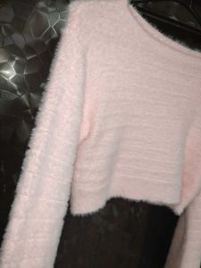 Fuzzy Pink Cropped Sweater And long white skirt