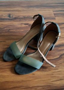 Green Suede Ankle Strap Block Heels